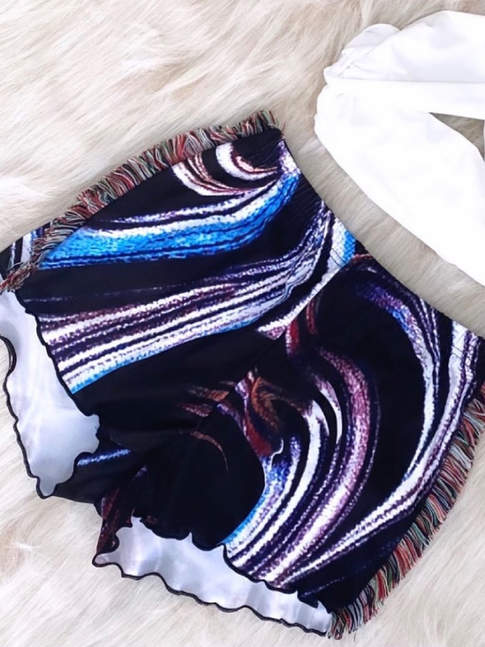Fashion Nova Black Multicolor Swirl Athletic Shorts
